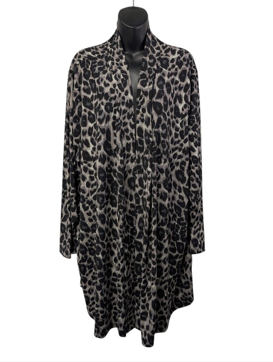 Jessica London Tops - Jessica London Leopard Print Cardigan Sz 26/28 Black Gray Open Front Long Sleeve
